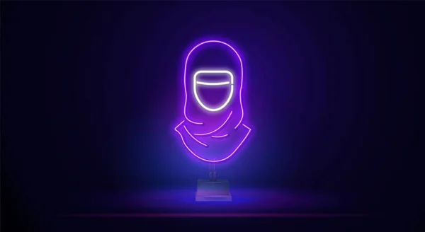 Une ligne lumineuse au néon d'une femme musulmane portant un insigne de hijab isolé sur un fond sombre. Concept de contour coloré. Vecteur — Image vectorielle