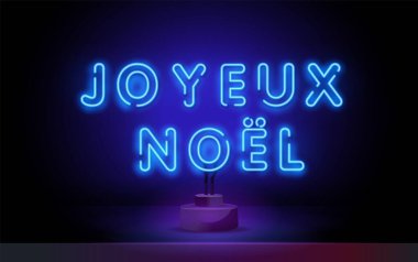 Fransız Noel kırmızısı, arka planda parlak ışık. Joyeux Noel çevirisi: Mutlu Noeller.