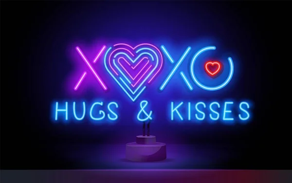 Retro neon xoxo teken. Design element voor Happy Valentines Day. Klaar voor uw ontwerp, wenskaart, banner. Vectorillustratie. — Stockvector