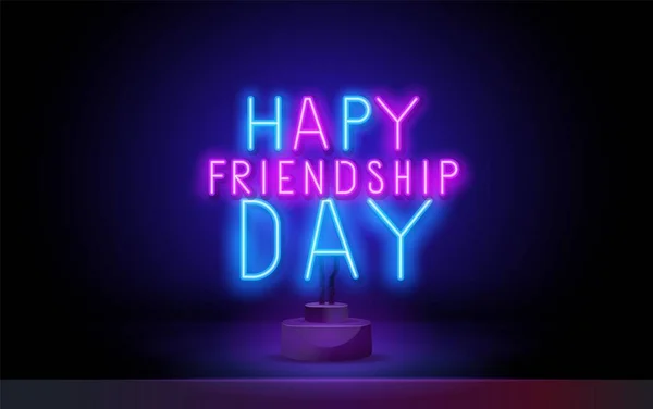 Vektor realistisk isolerad neon tecken på Happy Friendship Day logotyp för mall dekoration och mockup täcker på väggen bakgrund. — Stock vektor