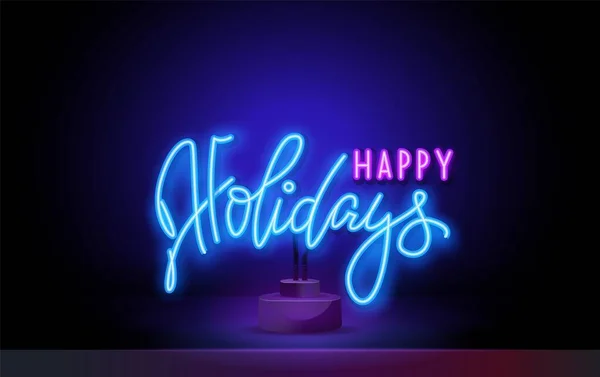 Glad semester Neon Text Vector. Happy Holidays neon skylt, design mall, modern trend design, natt neon skylt, natt ljus reklam, ljus banner, ljus konst. — Stock vektor