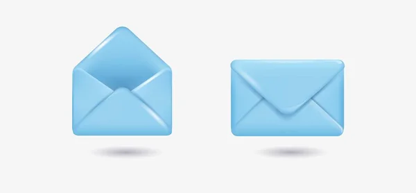 3d blaues Symbol eines geschlossenen und offenen Briefumschlags, Visualisieren einer E-Mail-Benachrichtigung.3d realistischer Vektor — Stockvektor
