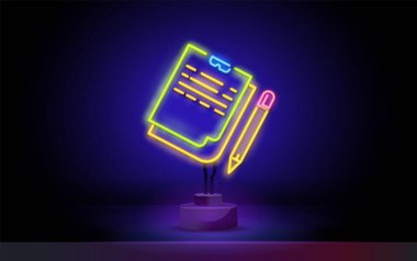 Neon not defteri, kalem izli, neon renkli bir simge. Eğitim elementleri çizim çizgisi simgesi. İşaretler, semboller ağ, logo ve mobil uygulama için kullanılabilir