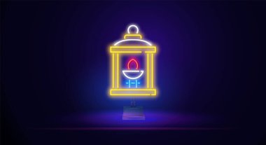 Neon Diwali konsepti fütüristik, parlak, alçak açılı lamba. Bir tel çerçeve ağ tasarımının modern vektör illüstrasyonu.