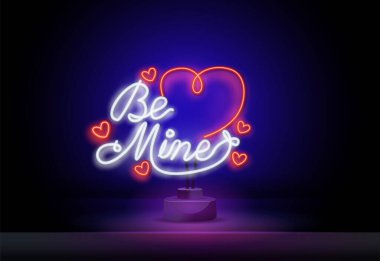 Karanlığın içinde neon parlayan kalbimin mektubu ol. Kalp ve ok şeklinde. Aşk Tanıtımının Vektör İllüstrasyonu. Sevgililer Günü Romantik Karşılama. Vektör