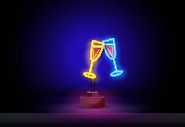 Romantisches Abendessen Neon Logo Vektor. romantisches Abendessen Leuchtreklame, Design-Vorlage, modernes Trenddesign, Nacht-Leuchtreklame, Nachtlicht-Werbung, Lichtbanner, Lichtkunst. Vektorillustration — Stockvektor