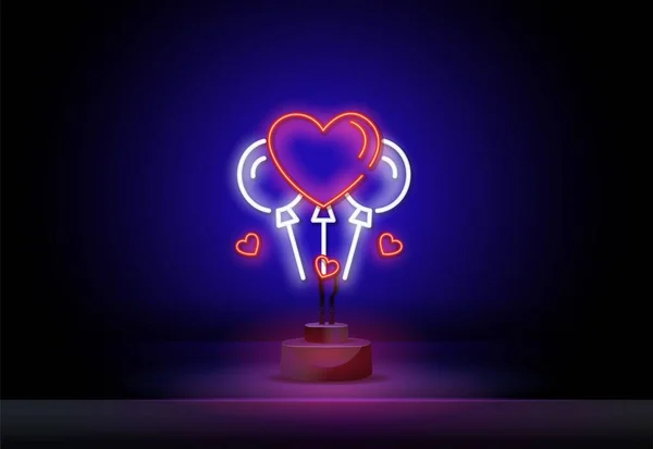 Linha de néon brilhante Balão em forma de ícone do coração isolado no fundo escuro. Feliz Dia dos Namorados cartão de saudação de néon dia dos namorados. Vetor. — Vetor de Stock