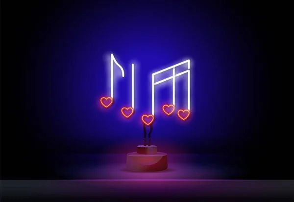 Icono de nota musical en forma de corazón de neón aislado sobre fondo negro. Amor, San Valentín, concepto romántico. Vector 10 Ilustración EPS. — Archivo Imágenes Vectoriales