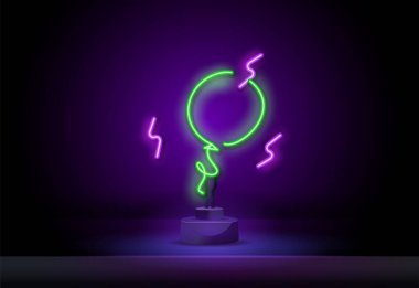 Balonlar neon ışığı. Kutlama için balon tasarımı ve koyu arka planda izole edilmiş dekorasyon. Doğum günü, yıldönümü ve düğün kavramı. Vektör illüstrasyonu.