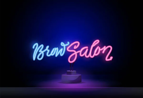 Brow Beauty salon neon bord, helder uithangbord, lichtbanner. Schoonheidslogo, embleem. Vectorillustratie — Stockvector