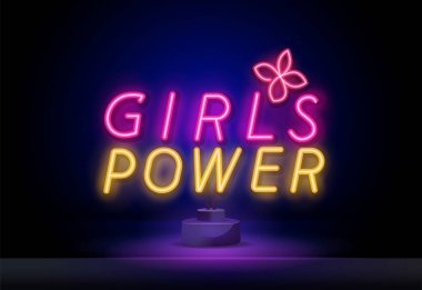 El yazısı kız gücü - parlak neon tabela - poster veya tişört için şık baskı - feminizm alıntısı ve uluslararası kadınlar günü