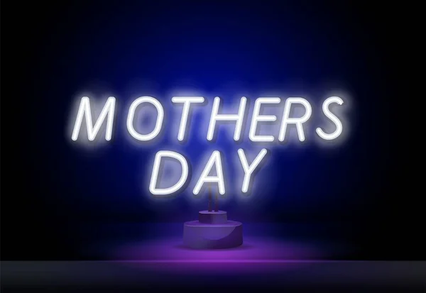 Vecteur réaliste isolé néon signe de Happy Mothers Day typographie logo pour la décoration de gabarits et de recouvrement sur le fond du mur. — Image vectorielle