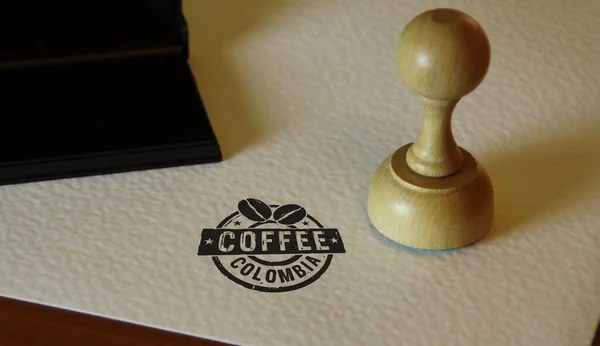 Kaffe Colombia Stämpel Och Stämpling Hand Koncept För Fabriks Tillverknings — Stockfoto