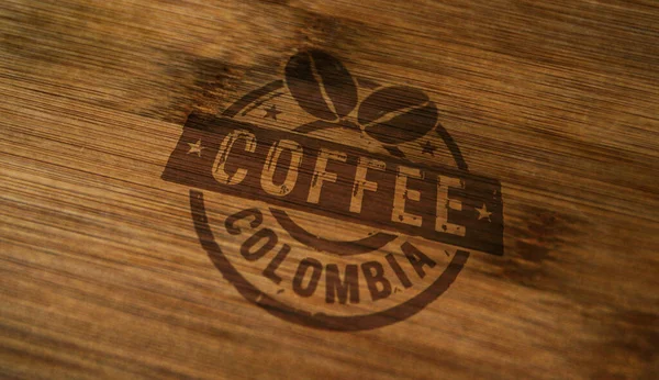 Koffie Colombia Stempel Gedrukt Houten Doos Fabriek Fabricage Productie Land — Stockfoto