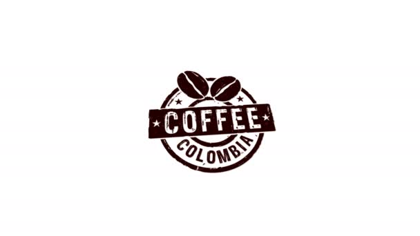 Καφές Κολομβία Σφραγίδα Και Χέρι Σφράγιση Αντίκτυπο Απομονωμένη Animation Εργοστάσιο — Αρχείο Βίντεο
