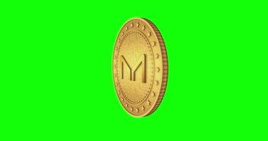 MKR kripto para birimi yeşil ekran döngüsü üzerinde altın madeni parayı izole etti. Dönen altın metal döngüsü soyut kavram. 3B döngü kusursuz canlandırma.
