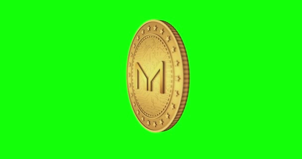 Criador Mkr Criptomoeda Isolada Moeda Ouro Tela Verde Fundo Loopable — Vídeo de Stock