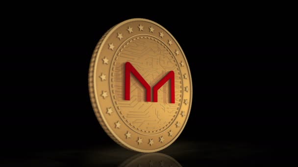 Fabricant Mkr Crypto Monnaie Pièce Sur Fond Rotation Métal Doré — Video