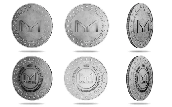 Maker Mkr Σύμβολο Cryptocurrency Απομονωμένο Χρυσό Νόμισμα Πράσινο Φόντο Οθόνη — Φωτογραφία Αρχείου