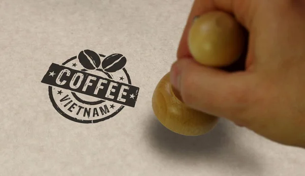 Koffie Vietnam Stempel Stempelen Hand Fabriek Fabricage Productie Land Concept — Stockfoto