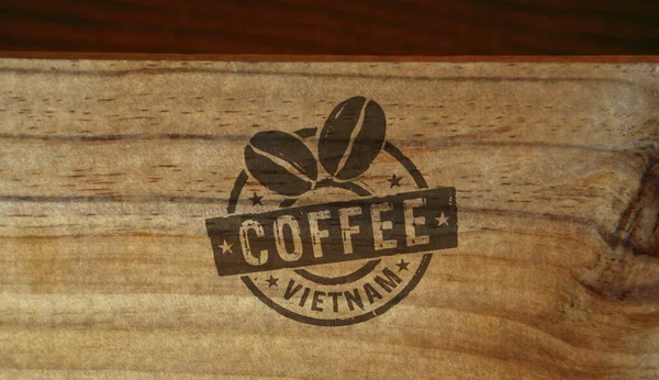 Koffie Vietnam Stempel Gedrukt Houten Doos Fabriek Fabricage Productie Land — Stockfoto