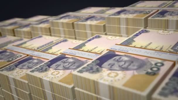 Nigeriano Naira Paquete Billetes Crecimiento Hasta Bucle Montones Dinero Ngn — Vídeo de stock