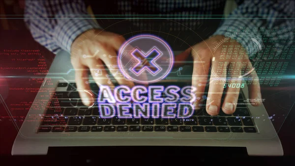 Access Denied neon sign concept, cyber security and system protection. Glowing text. Futuristic 3d rendering illustration.
