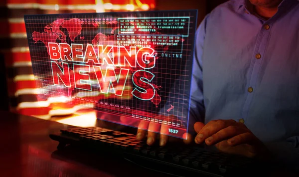 Breaking News Computer Screen Broadcast Live Media Headline Information Communication — Stock Photo, Image