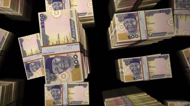 Paquete Dinero Nigeriano Naira Bucle Vuelo Sobre Billetes Nis Apila — Vídeos de Stock