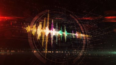 Ses spektrumu ses tonu işareti konsepti, radyo ses dalgası ve disko müziği ses kaydı sinyali. Fütürist 3d görüntüleme.