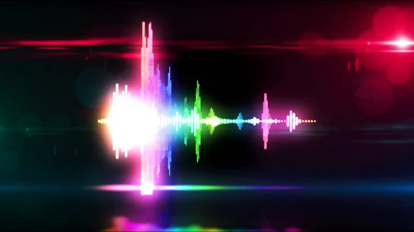 オーディオスペクトル音声ネオンサインコンセプト ラジオサウンド波とディスコ音楽レコードボリューム信号 未来的な3Dレンダリング図 — ストック写真
