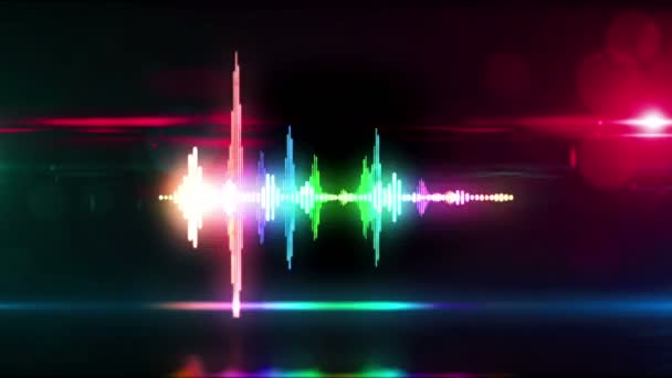 オーディオスペクトル音声ネオンサインコンセプト ラジオサウンド波とディスコ音楽レコードボリューム信号 未来的な3Dレンダリングループ可能でシームレスな抽象アニメーション — ストック動画