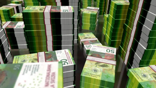 スイスフランのお金パック3Dイラスト Chfバンクノートバンドルスタック スイスの金融 経済危機 ビジネスの成功 負債の概念 — ストック写真