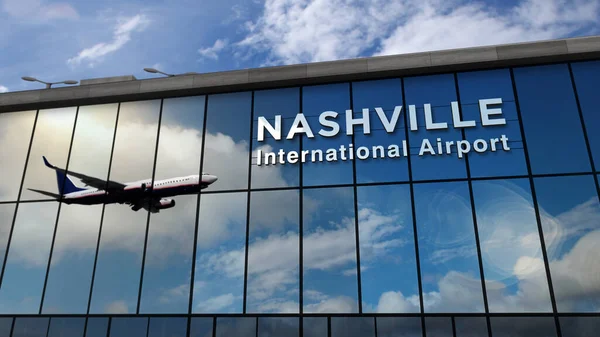 Vliegtuig Landing Nashville Tennessee Usa Weergave Illustratie Aankomst Stad Met — Stockfoto