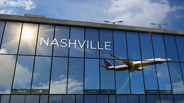 Vliegtuig Landing Nashville Tennessee Usa Weergave Illustratie Aankomst Stad Met — Stockfoto