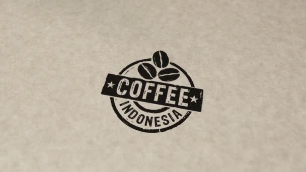 印度尼西亚咖啡邮票和手印影响动画 制造业和生产国家3D渲染概念 — 图库视频影像