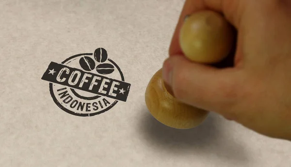 Koffie Indonesië Stempel Stempelen Hand Fabriek Fabricage Productie Land Concept — Stockfoto