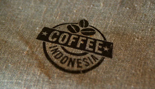 Coffee Indonesia Stamp Printed Linen Sack Фабрика Виробництво Виробництво Країни — стокове фото