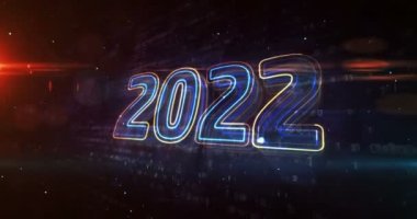 2022 yıl, yeni siber tasarım animasyonu. Gelecekçi soyut 3D canlandırma kavramı.