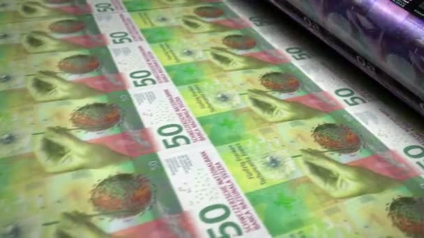 Billetes Dinero Francos Suizos Que Imprimen Bucle Máquina Rollo Papel — Vídeo de stock