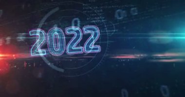 2022 yılı, yeni siber tasarım animasyonu. Fütürist soyut 3d mavi tüneli çevrilebilir ve pürüzsüz hale getiriyor.