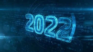 2022 yıl, yeni siber tasarım döngüsü animasyonu. Fütürist soyut 3D canlandırma.