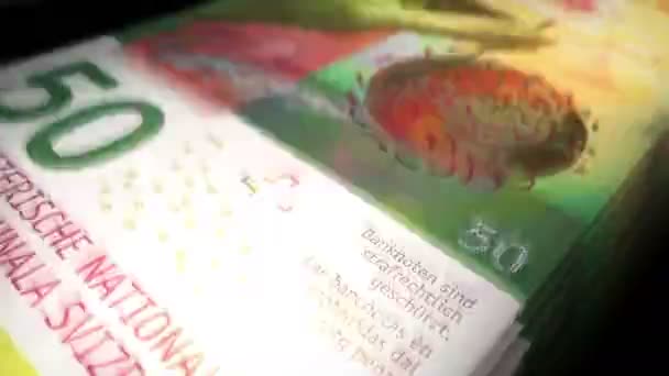 Ελβετικά Φράγκα Μετράνε Χαρτονομίσματα Chf Γρήγορη Σημείωση Μετρητών Μετράνε Μακροεντολή — Αρχείο Βίντεο