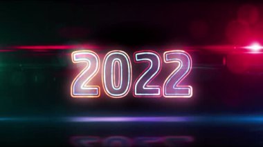 2022 yıllık fütüristik neon, yeni siber tasarım konsepti animasyonu. Soyut döngü ve kusursuz 3D canlandırma animasyonu. Parlayan ışık sembolü.