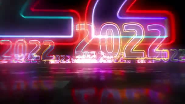 2022 Jahr Futuristische Leuchtfeuer Neon Neue Cyber Design Schleifen Konzept — Stockvideo