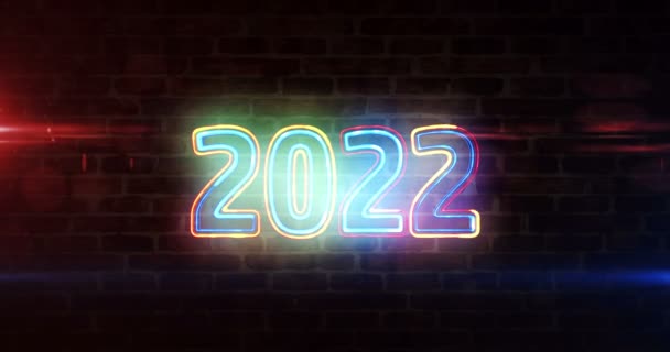 2022 Anno Segno Neon Astratto Muro Mattoni Astratto Rendendo Animazione — Video Stock