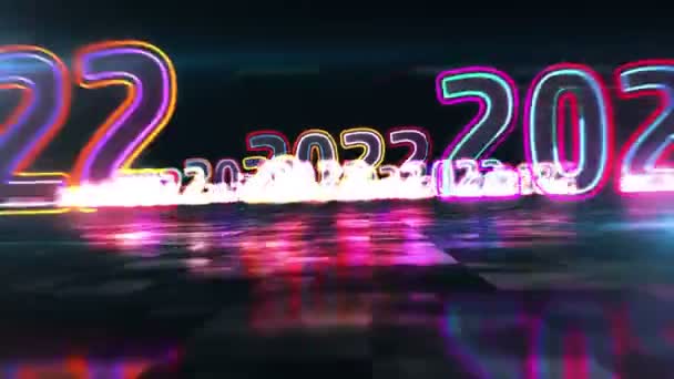 2022 Jahr Futuristische Leuchtfeuer Neon Neue Cyber Design Konzept Abstrakte — Stockvideo