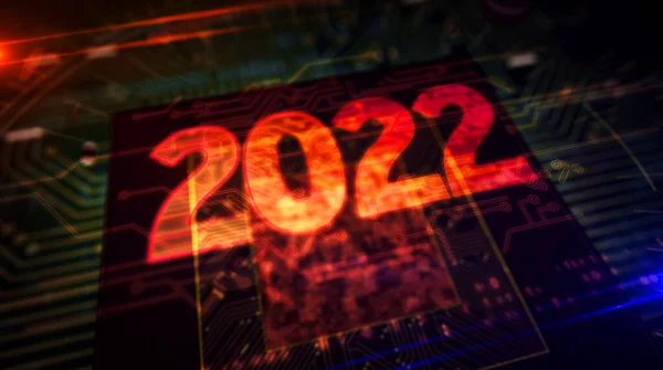 2022年数未来ホログラム3Dレンダリングイラスト アブストラクトコンセプトデジタル背景 — ストック写真