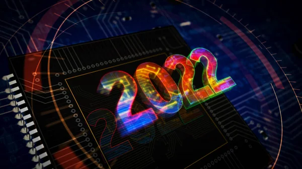 2022 Έτος Αριθμός Φουτουριστικό Ολόγραμμα Τεχνολογίας Απόδοση Εικονογράφηση Αφηρημένη Έννοια — Φωτογραφία Αρχείου