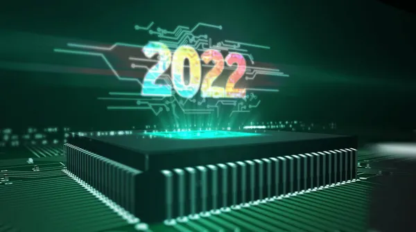 2022 Ano Número Futurista Tecnologia Holograma Renderização Ilustração Conceito Abstrato — Fotografia de Stock